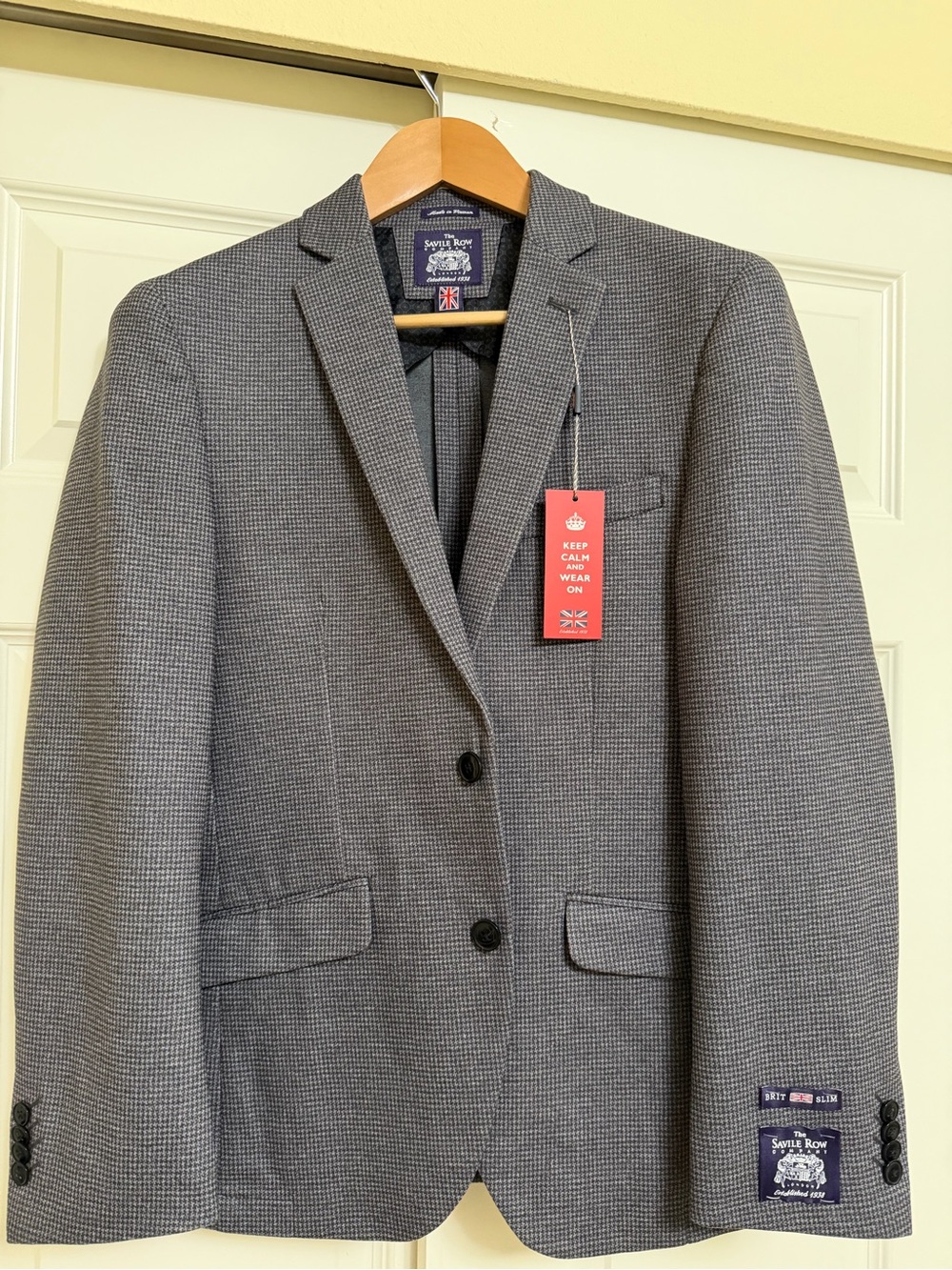 Savile Row Grey Houndstooth Men's Blazer 36S